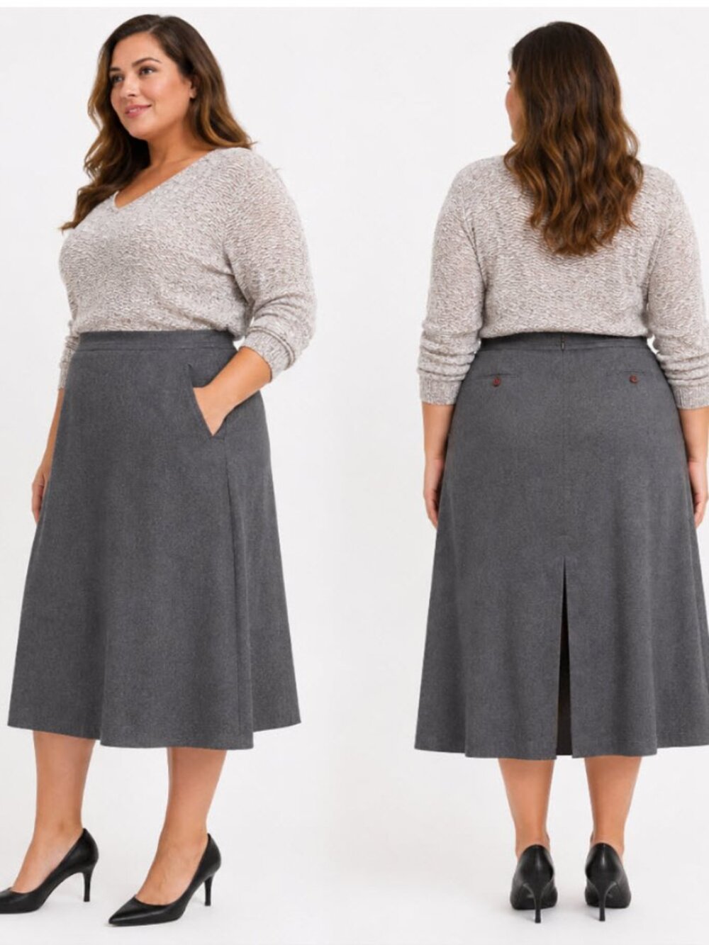 Talbots Made in Italy Wool A-Line Midi Skirt Charcoal Grey Size 16 Stretch